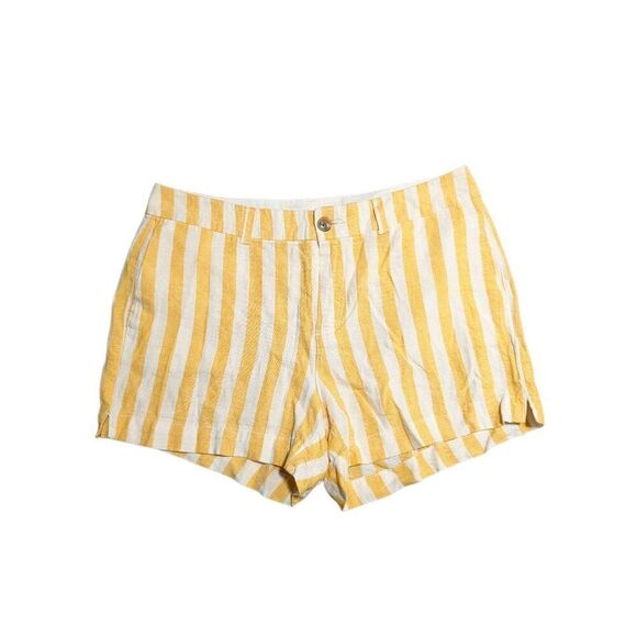 Old Navy Shorts  Everyday Short Linen Blend Mid Rise Stripe Yellow Women's Size - Picture 1 of 4